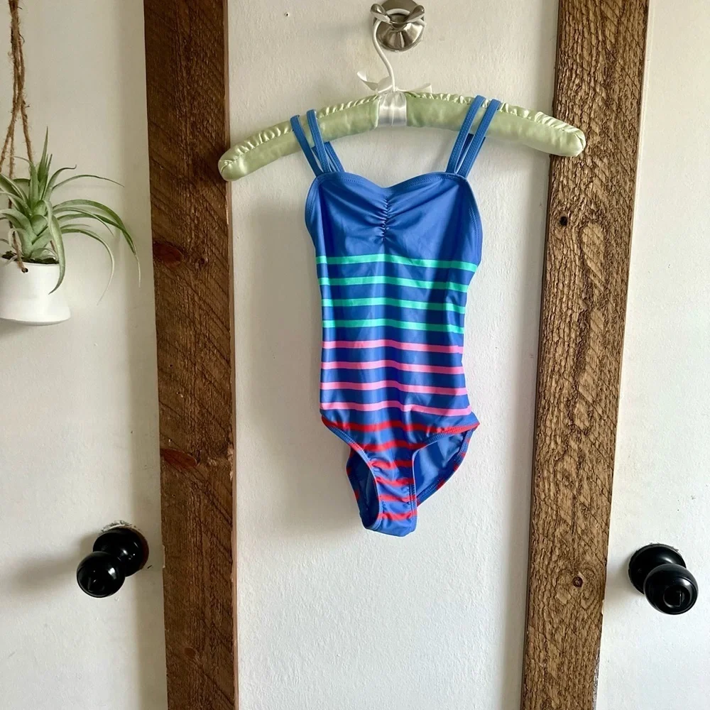 GAP Kids Girls Swimsuit Ruche One-Piece Striped Swimsuit XS